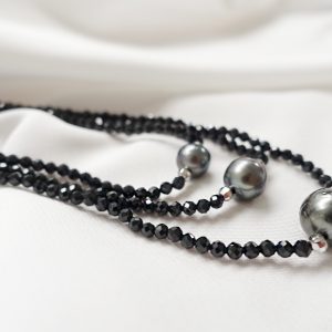 Triple Layered Spinel and Tahitian Pearl Choker Necklace