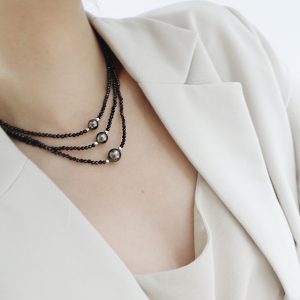 Triple Layered Spinel and Tahitian Pearl Choker Necklace