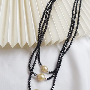 Triple Layered Spinel and South Sea Pearl Choker Necklace