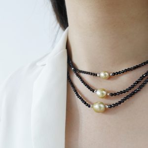 Triple Layered Spinel and South Sea Pearl Choker Necklace