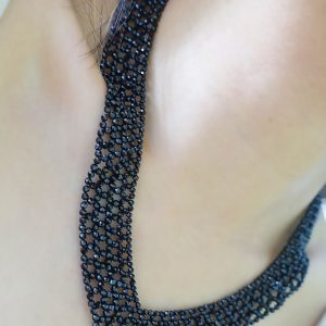 V neck Woven Black Spinel Necklace