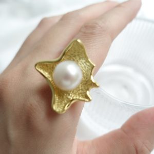 Oyster Style Freshwater Pearl Adjustable Open Ring