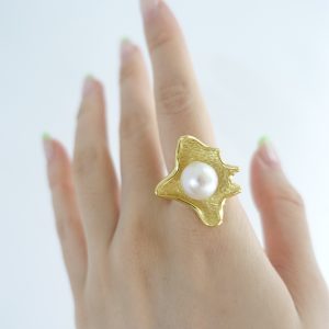 Oyster Style Freshwater Pearl Adjustable Open Ring