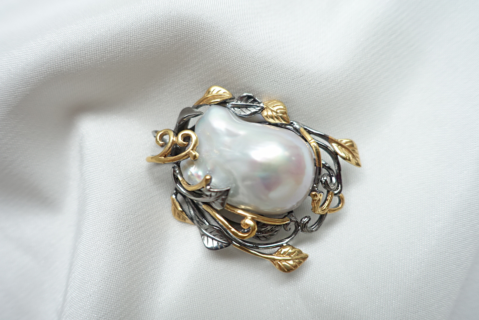 DSC02465 Floral Design Large Freshwater Baroque Pearl Statement Pendant