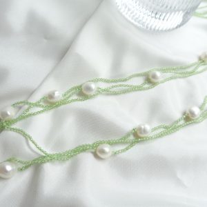 Three in One Peridot Stone and Freshwater Pearl Opera Necklace