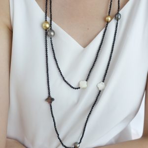 Endless Mop Stone South Sea Tahitian Pearl and Black Spinel Lariat Necklace