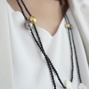 Endless Mop Stone South Sea Tahitian Pearl and Black Spinel Lariat Necklace