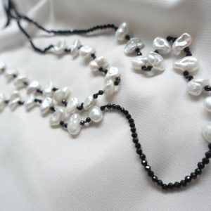 Feshwater Pearl and Black Spinel Lariat Endless Necklace