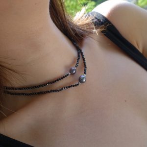 Double Layered Spinel and Tahitian Pearl Choker Necklace