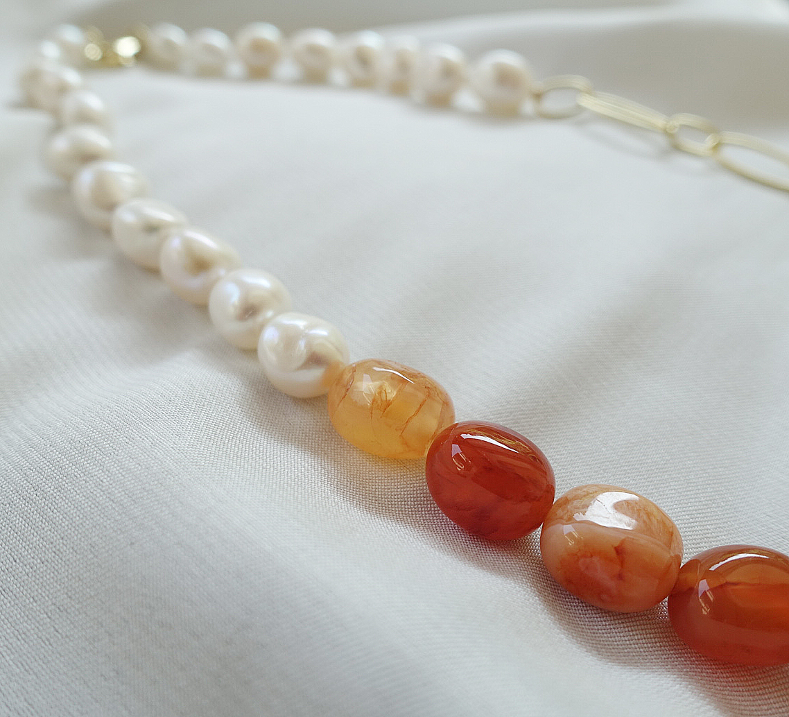 DSC04803拷貝 Gold Vermeil Freshwater Pearl and Topaz Necklace