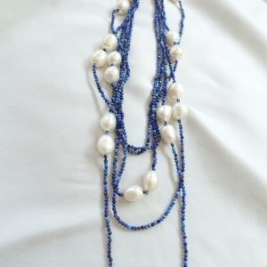 Continuous Blue Lapis and Freshwater Pearl Opera Necklace