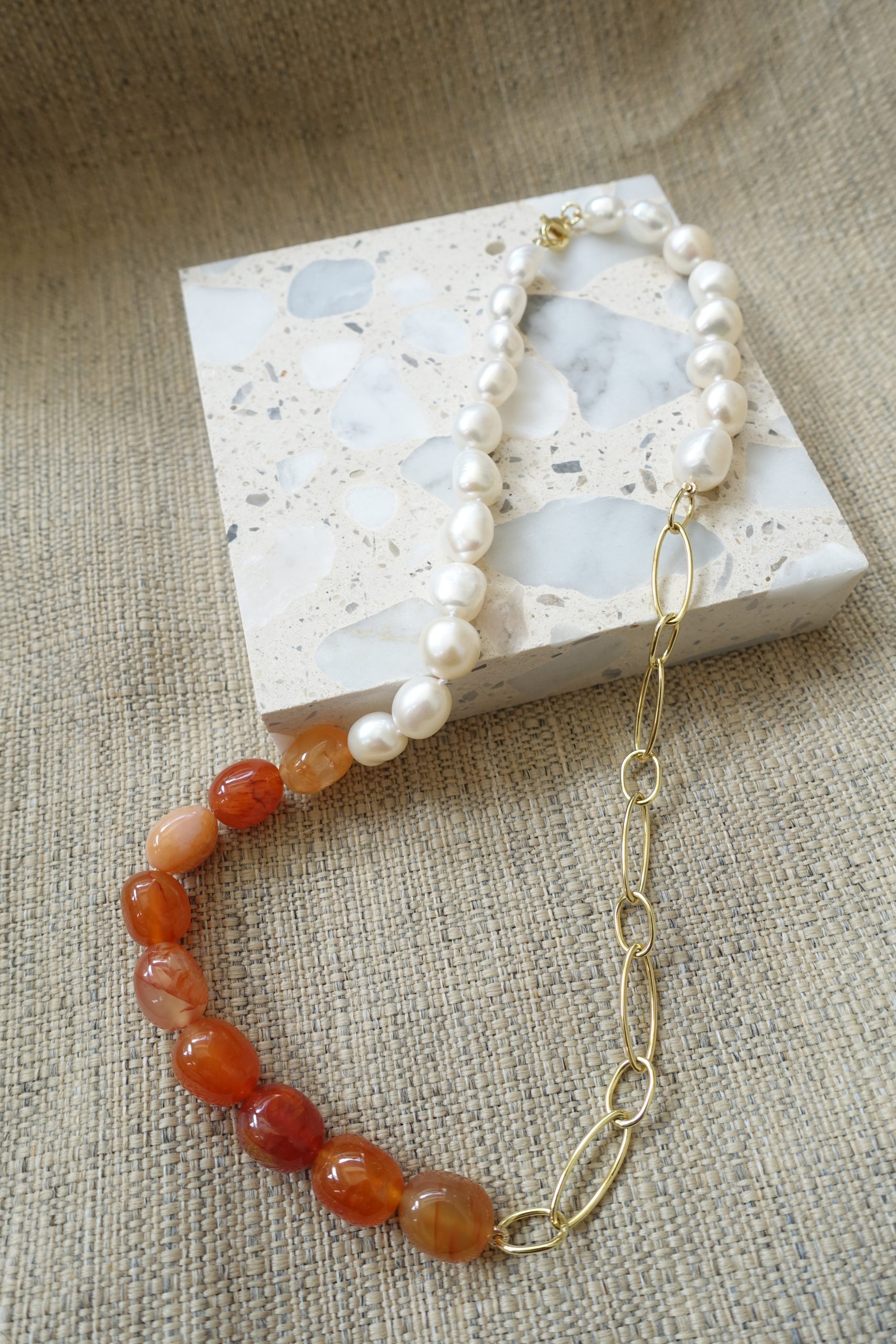 DSC05391 Gold Vermeil Freshwater Pearl and Topaz Necklace