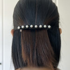 Black Spinel with White Freshwater Pearls 10cm French Barrette