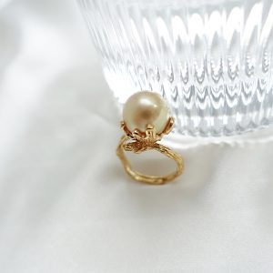 Coral Design South Sea Pearl Adjustable Open Ring