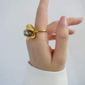 Elegant Flower Tahitian Pearl Adjustable Open Ring