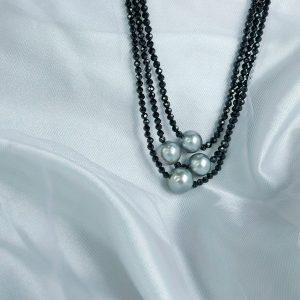 Three in One Layered Black Spinel Tahitian Pearl Necklace