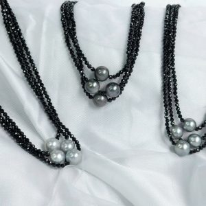 Three in One Layered Black Spinel Tahitian Pearl Necklace