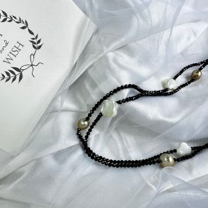Endless Mop Stone South Sea Pearl and Black Spinel Lariat Necklace
