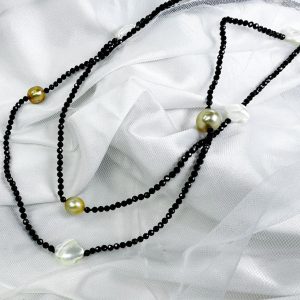 Endless Mop Stone South Sea Pearl and Black Spinel Lariat Necklace