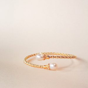 Gold Vermeil Rice Pearl Bangle with 18K gold plating and 925 sterling silver base